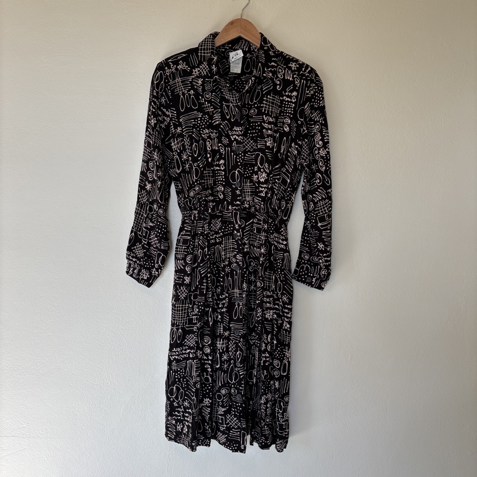 90s Squiggle Button Down Dress Petites By Willi Size 14 100% Rayon