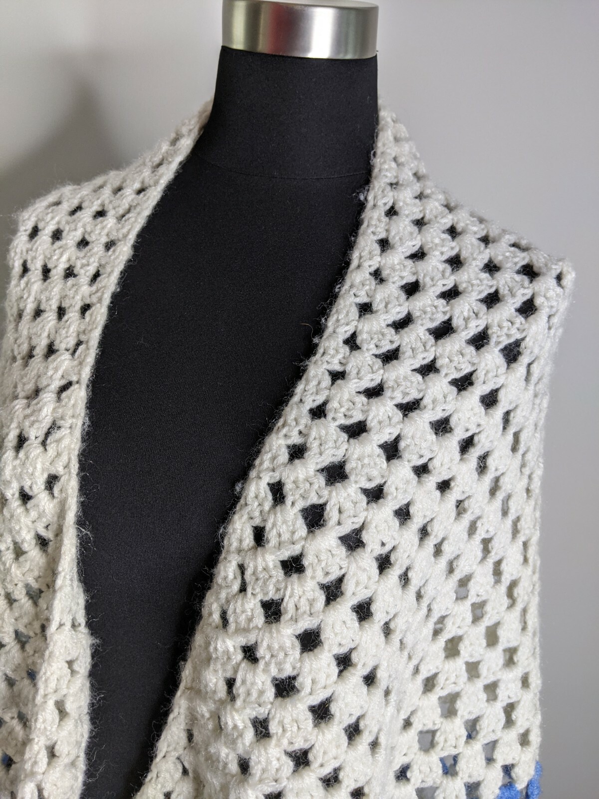 Handmade Knit Shawl Hippie Boho Poncho Sweater Cape Fringe Cottage Granny Core
