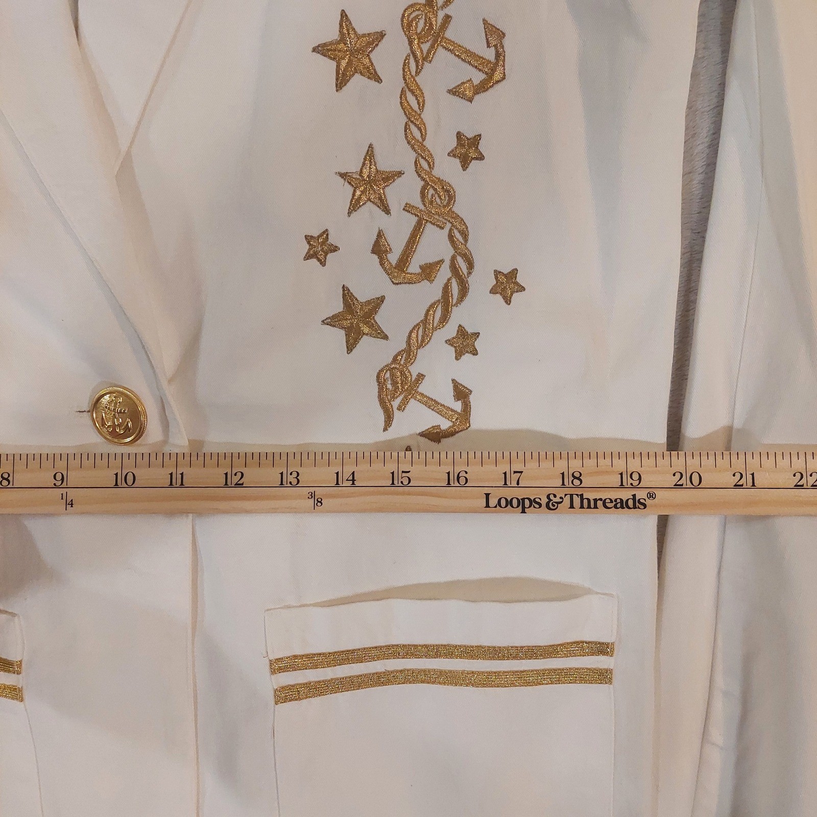 Renata B Nautical Blazer Pant Set Womens 12T White Gold Anchor Star Vintage 80s