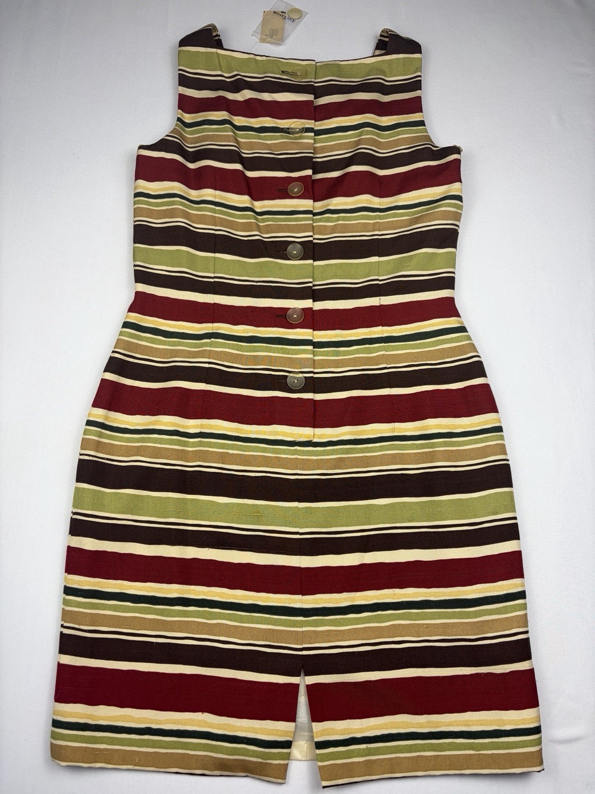 NWT 100% Silk Vintage 90s Ann Taylor Striped Sheath Midi Dress Size 4 Korea