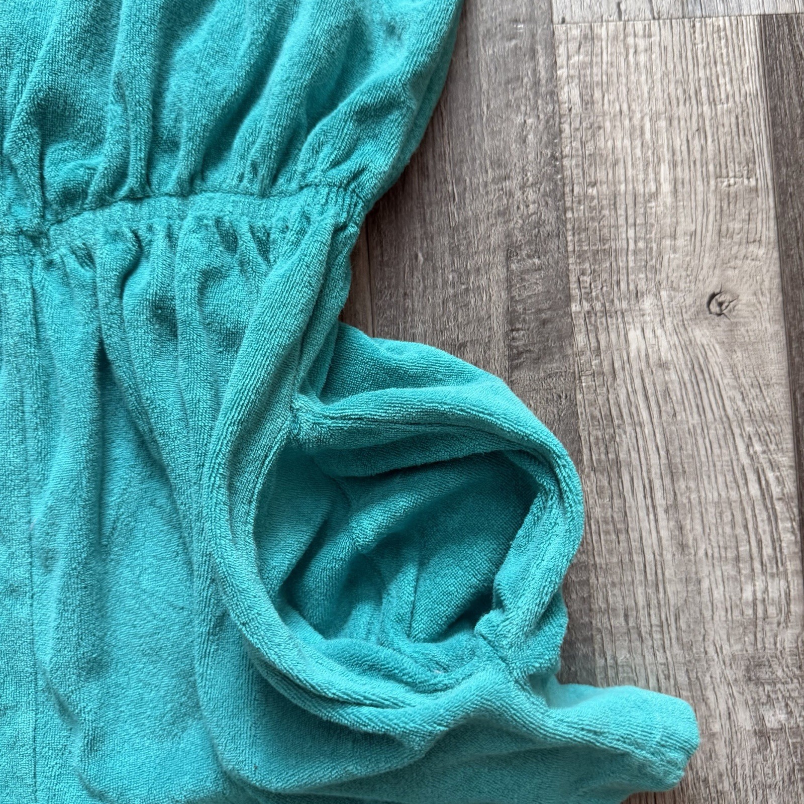 VTG 70s Beached Sears Terrycloth Strapless Teal Romper Jumpsuit (Size M) Rare