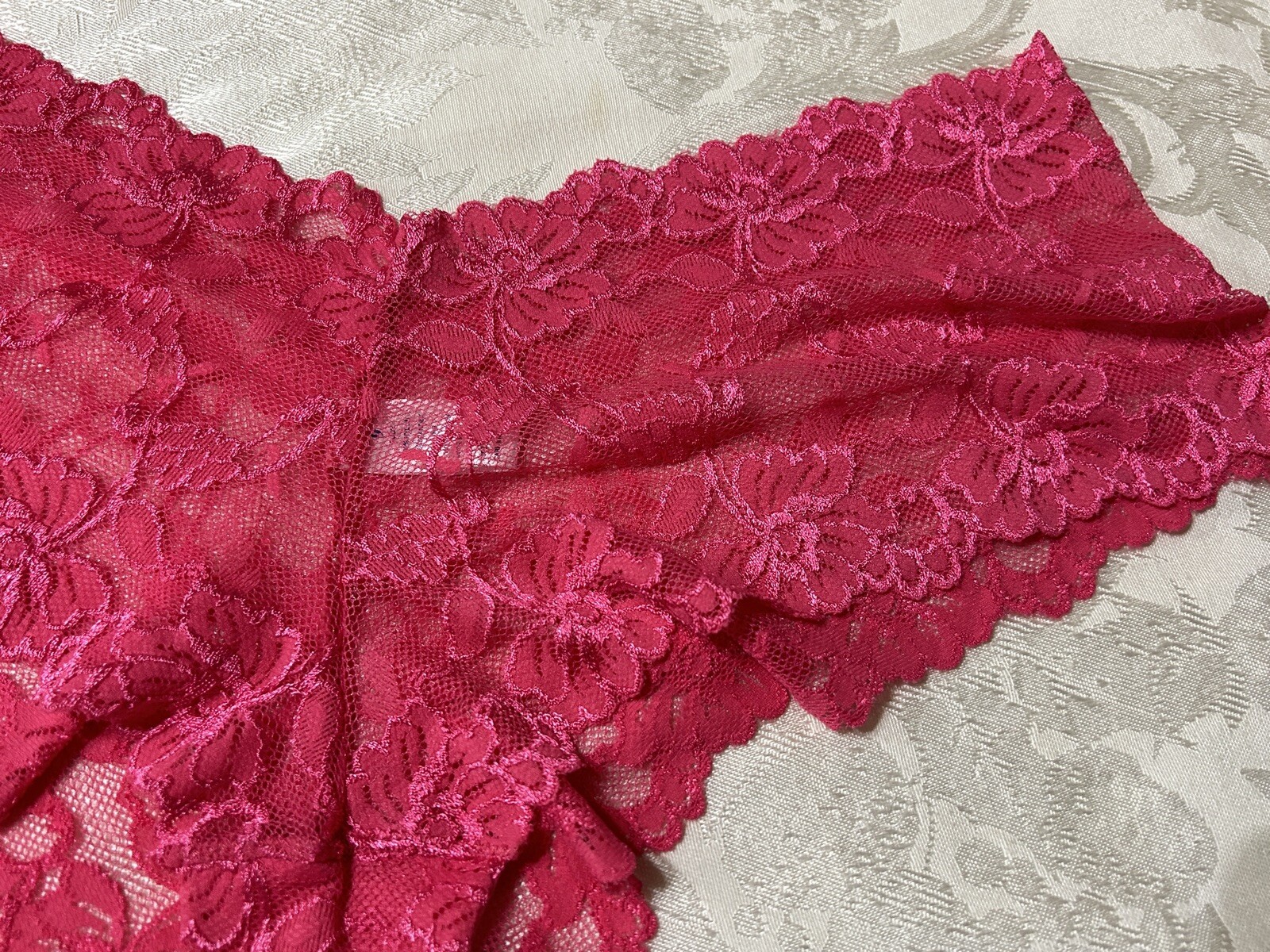 Vtg Unbranded 19704X Sheer Floral Stretch Lace Sz 9 Pink Hipster Panties #73