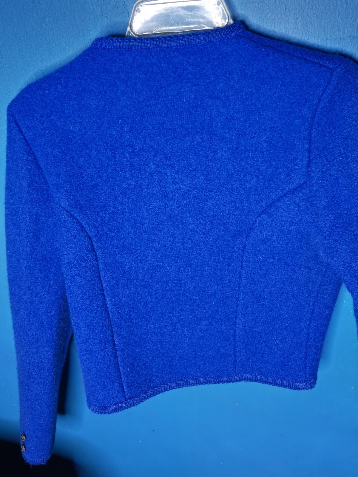 Vintage 70s 80s Gorgeous Carroll Reed Blue Boiled Wool Cardigan Size 8 Hong Kong