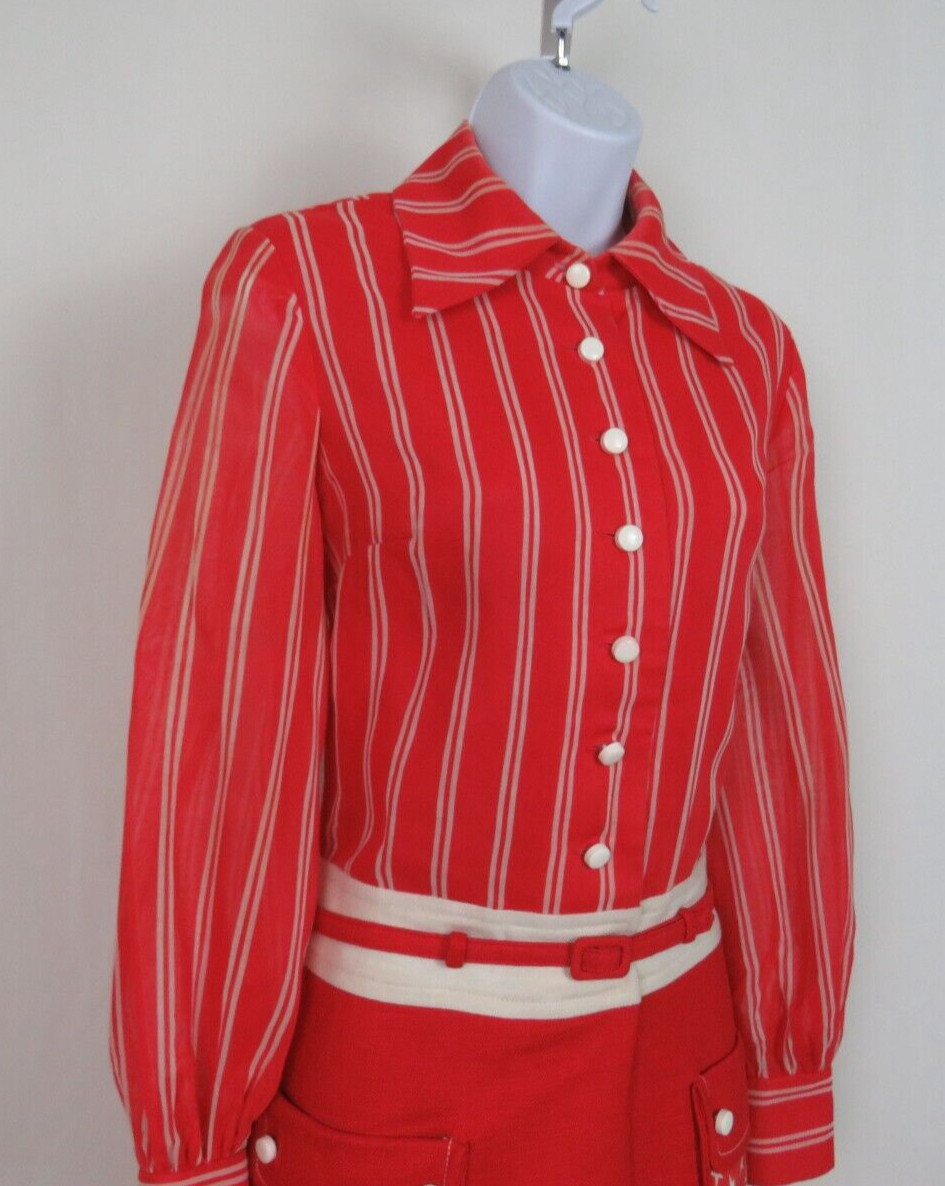 VTG 1950s HOWARD WOLF RED SHIRT DRESS WHITE STARS STRIPES BELT LINEN BLEND