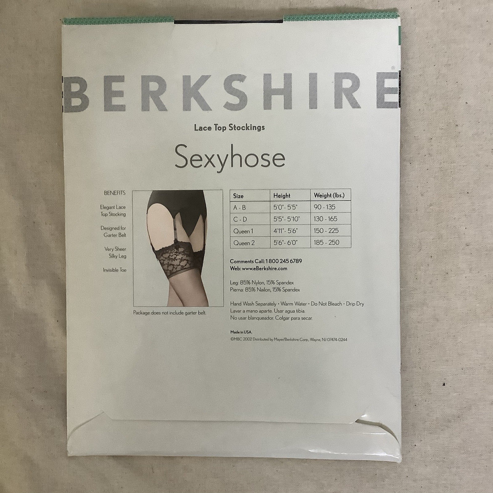 Berkshire Sexyhose Lace Top Stockings Queen 2 Sheer Lycra Hosiery 1361 USA NWT