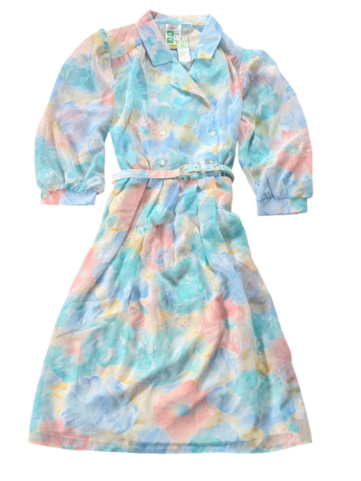 🇬🇧Vintage St Michael UK 12 EU40 Chiffon Floral Princess Dress Selkie Style 80s