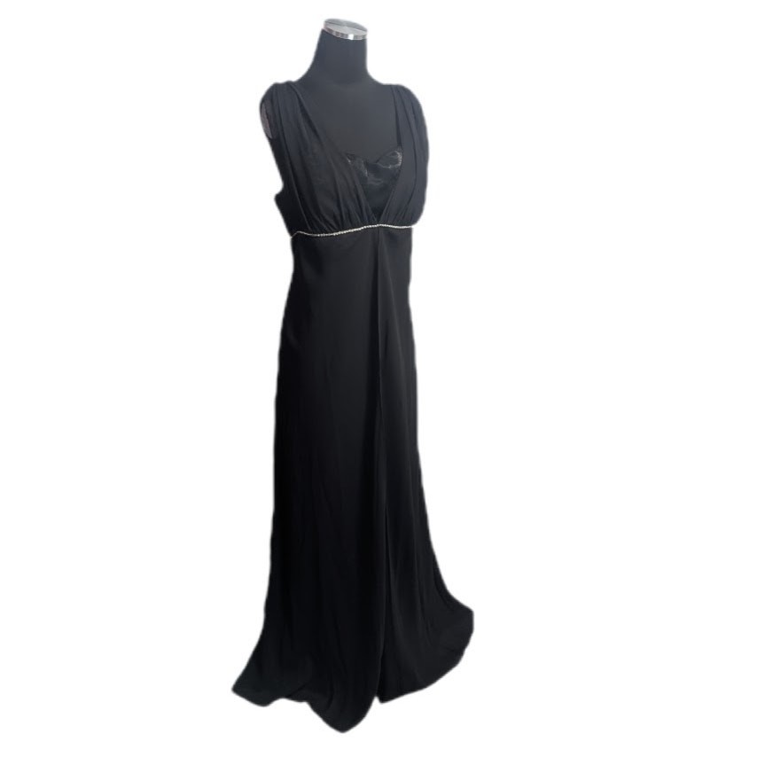 Y2K Eureka Black Chiffon & Taffeta Draped Formal Gown Dress Sz 2XL Goth Prom G2