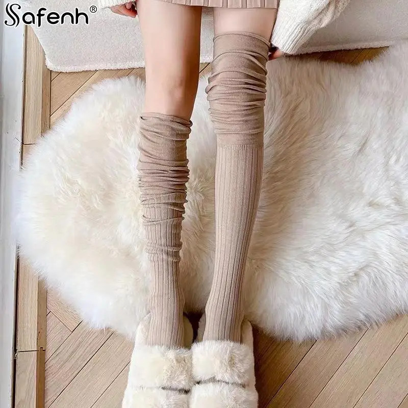 1Pair Knee Socks Women Knee-socks Lady Splicing Stockings Autumn Winter High Tub