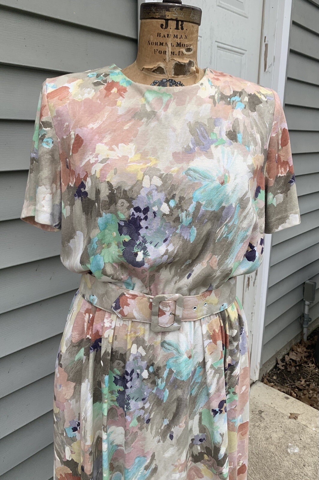 VTG 1990s Willow Ridge cotton Poly Midi Romantic Belted DRESS Medium Bust 40
