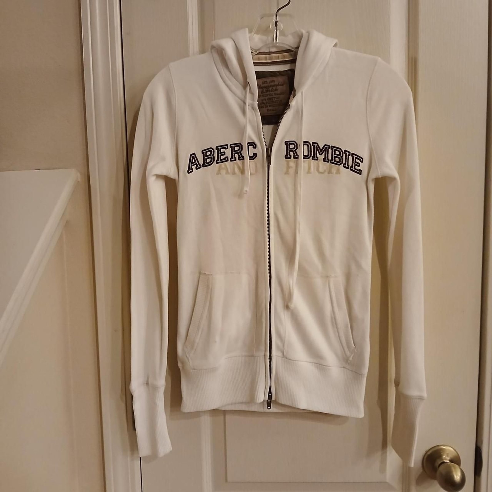 Y2K Abercrombie & Fitch white full double zip lightweight hoodie big tag S