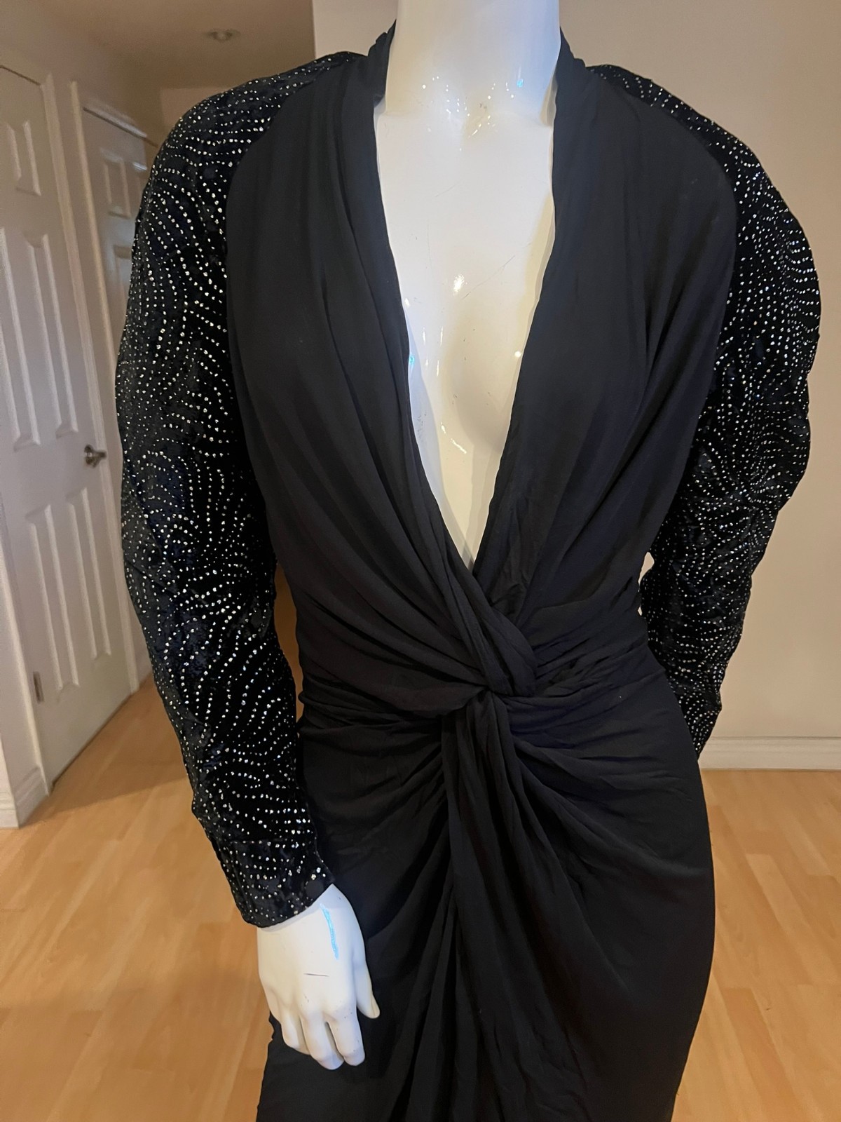 80’S VINTAGE HIDY MISAWA PLUNGE NECKLINE CUT OUT BACK COCKTAIL DRESS SZ M / 12