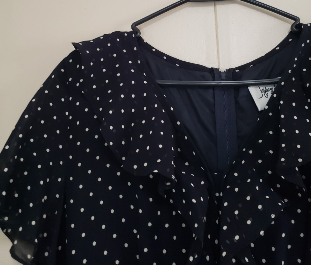 Vtg Jeffrey & Dara Womens 10 Dress 100% Rayon A Line Midi Polka Dot Retro Ruffle