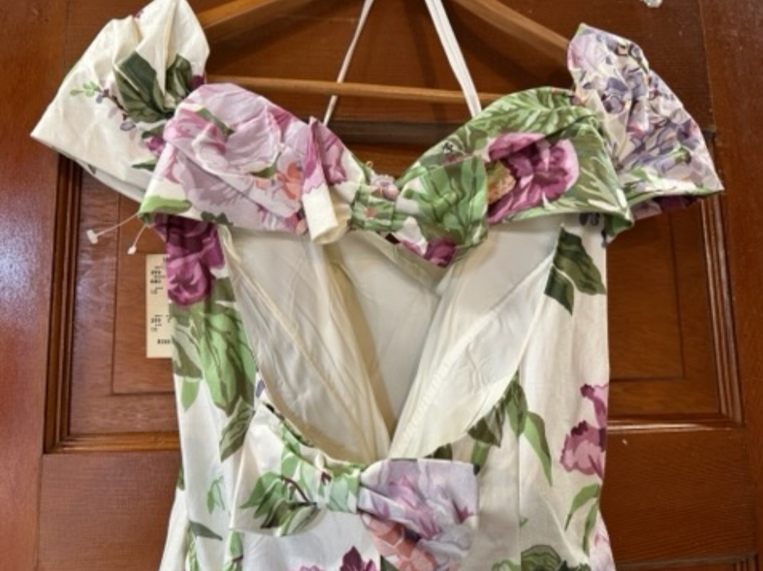 Vintage 1993 I. Magnin Floral Off Shoulder Bow Formal Dress NWT Size 10