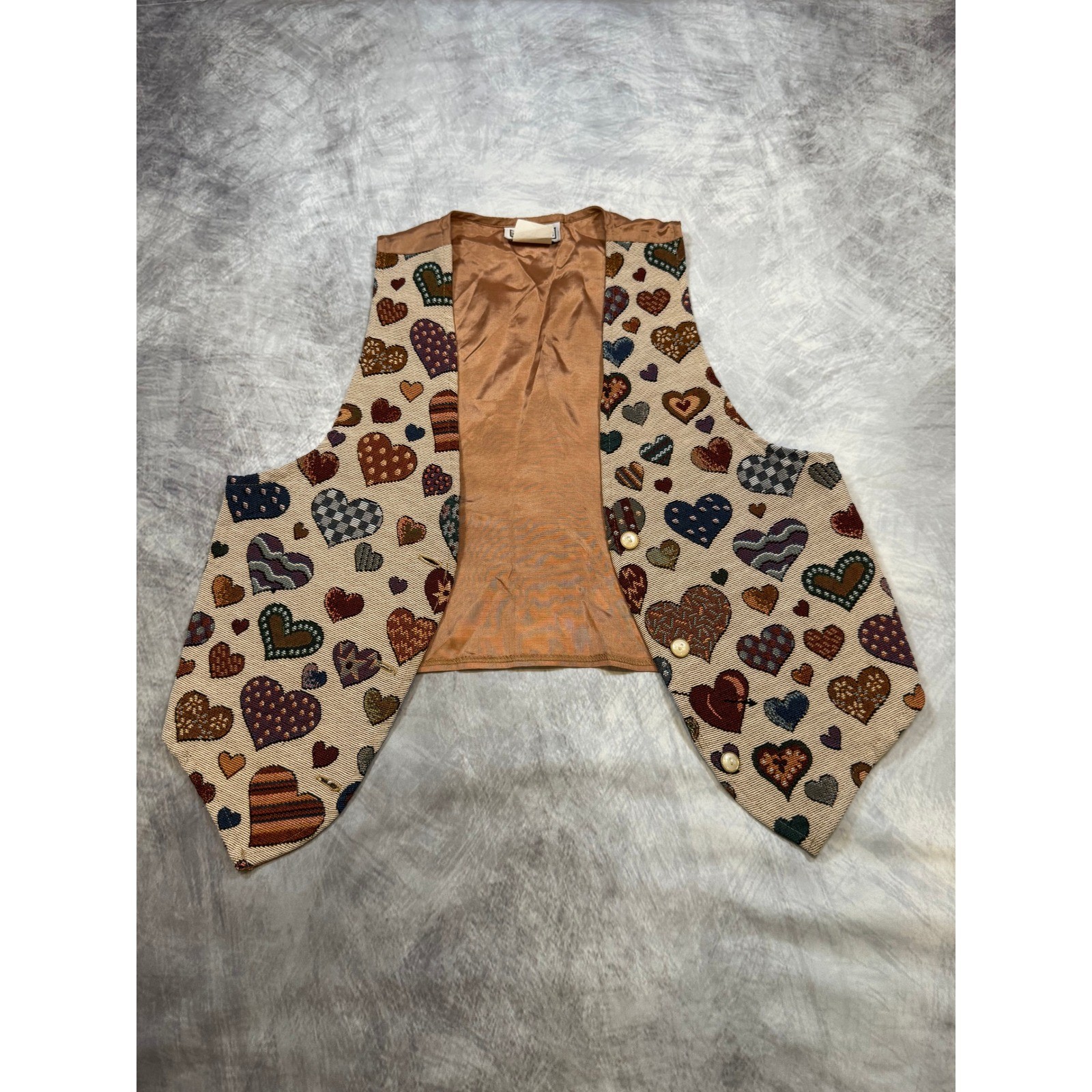 Vintage Indie Hearts Vest Women Size L Cottage Core Eclectic Art Teacher Boho