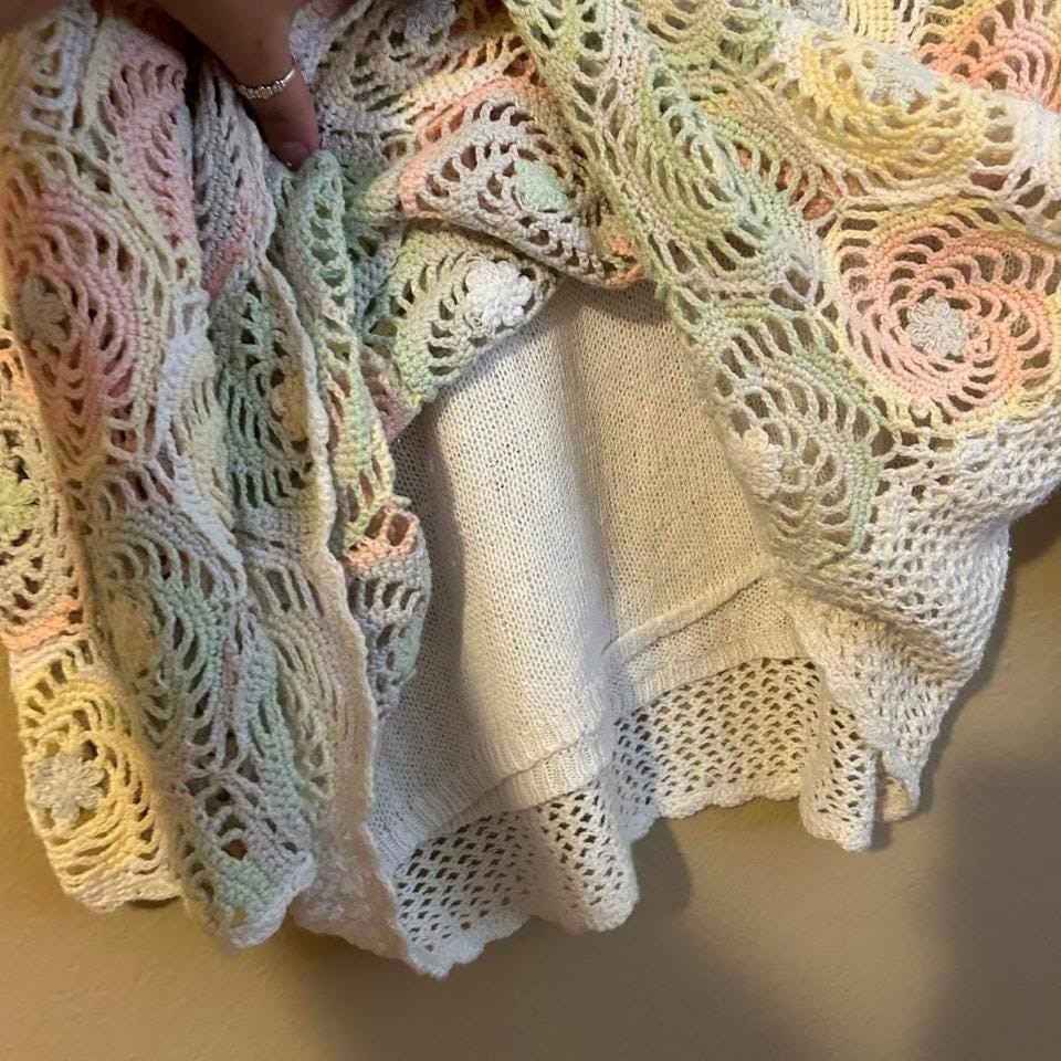 Vintage Pastel Crochet Sweater Top XL Sweater Dress Fairy Cotton/Ramie Blend