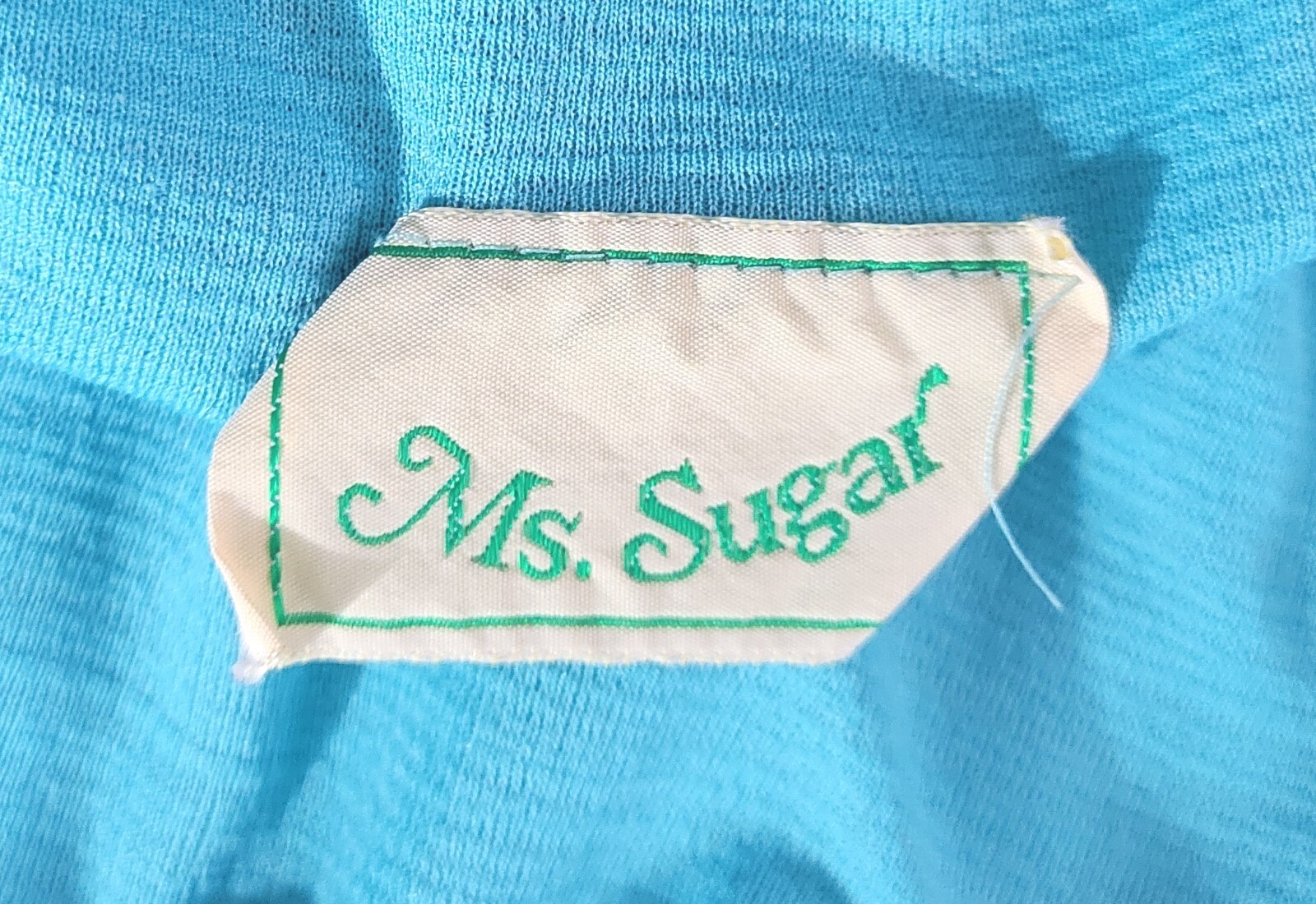 Vtg Ms Sugar Turquoise Dress w Elastic Waist/Rounded Yoke/Raglan Sleeves M/L?