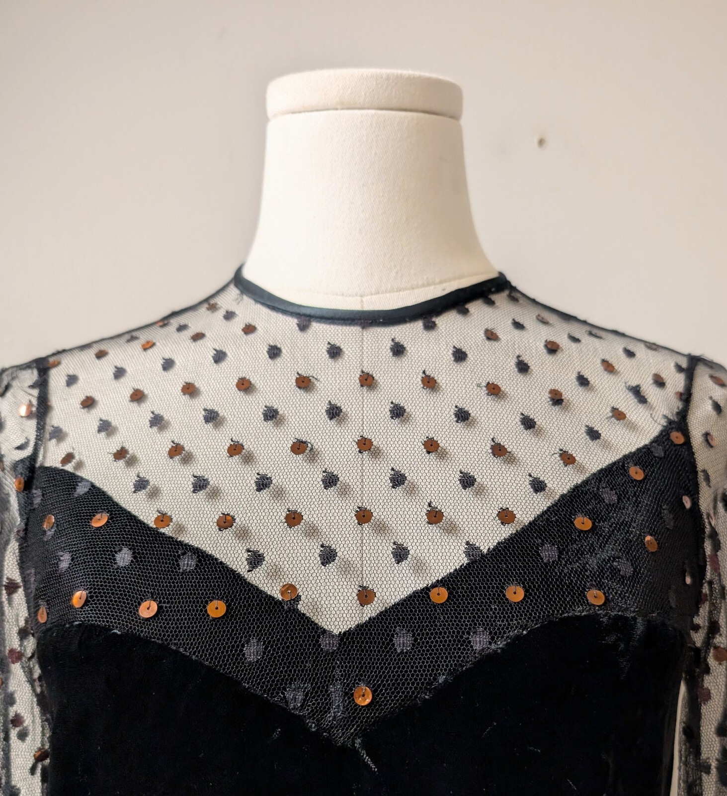 Vtg 70’s Joan Leslie By Kasper Velvet Bronze Taffeta Net Sequins Maxi Dress XS