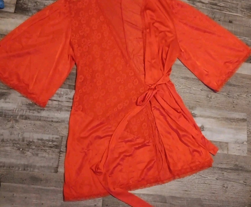 Vintage Jenelle of California Wrap Robe Top Red Bottoms Lace Pajamas Large Tall