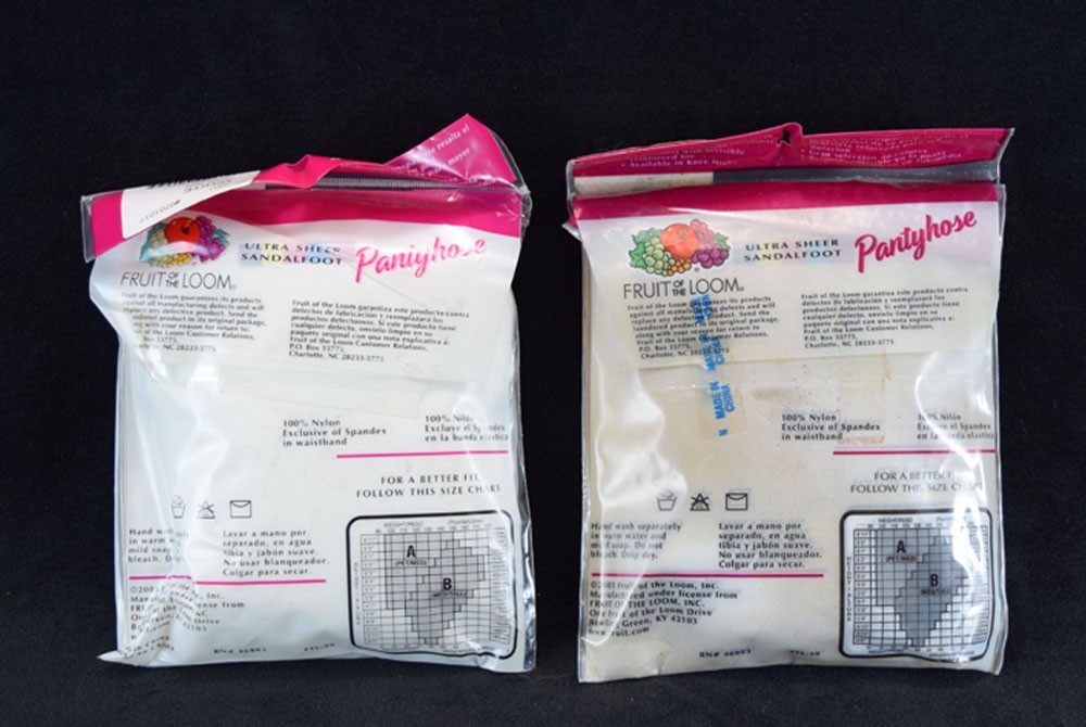 Lot/2 VTG Fruit of the Loom Pantyhose Ultra Sheer 95-150 lbs White/Off White
