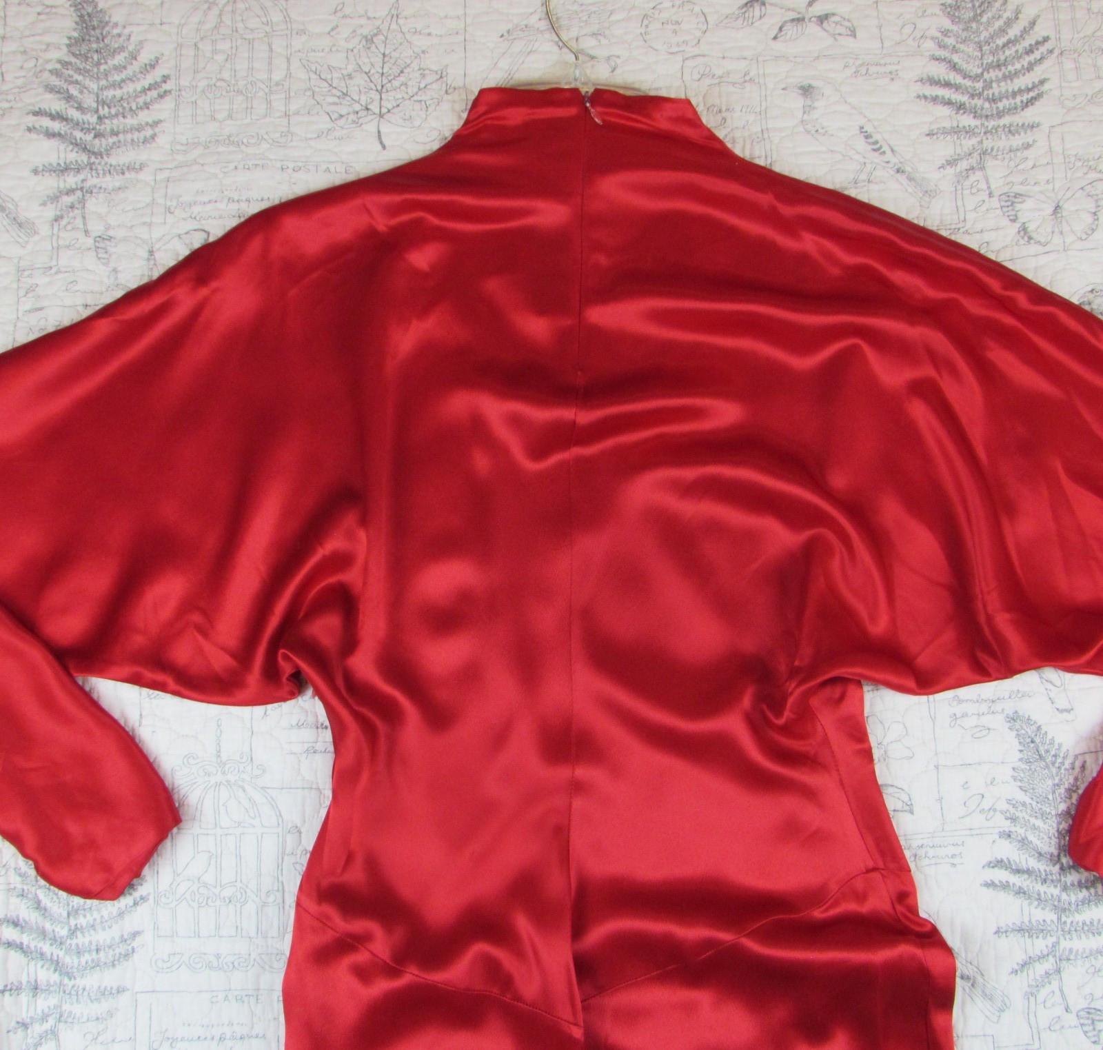 VNTG Norma Kamali 80s RED Satin Long Sleeve Midi Dress I womens made usa 10