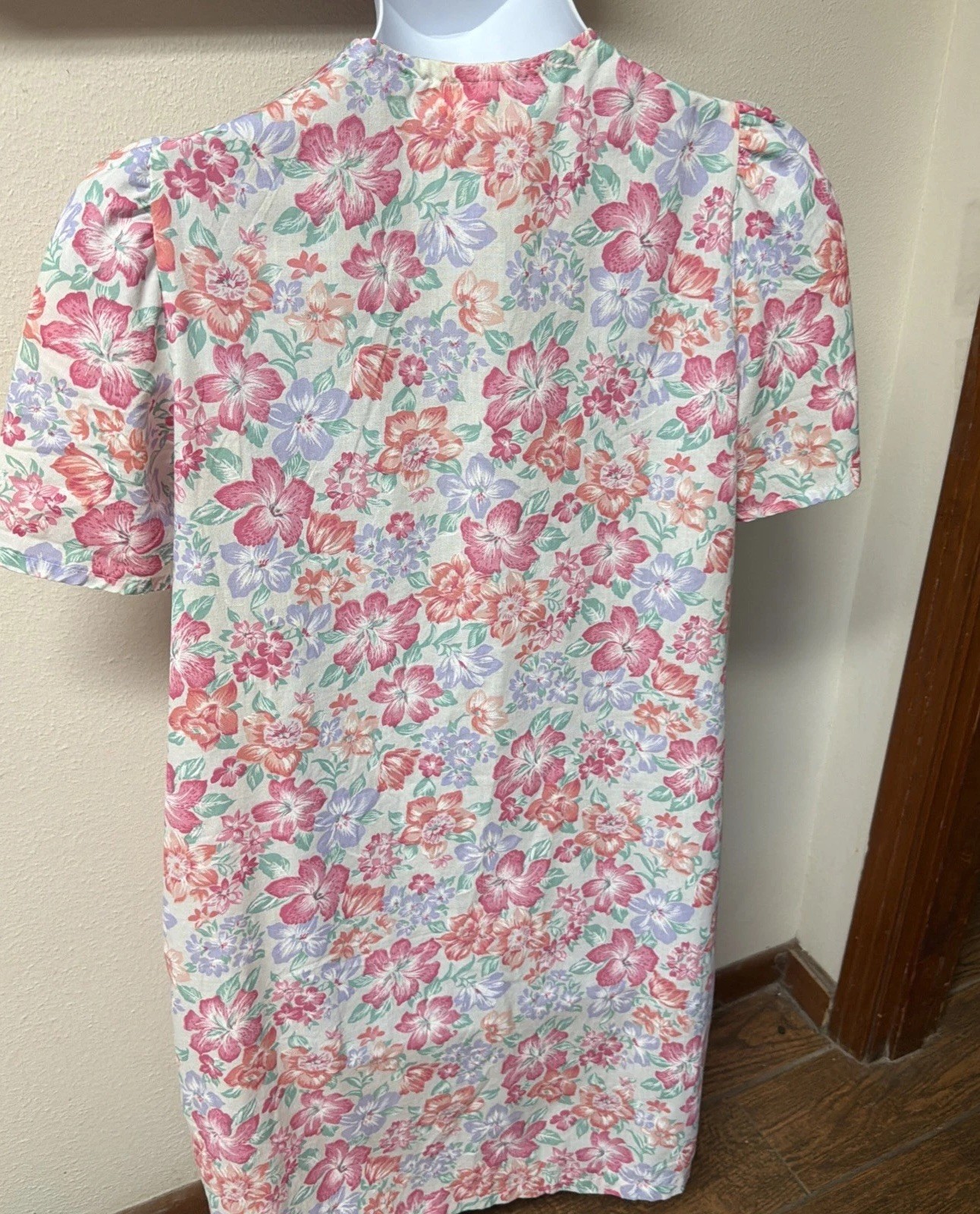 Vtg Comfort Coat House Coat Dress Snap Embroidered Pockets Cottage Core Sz L