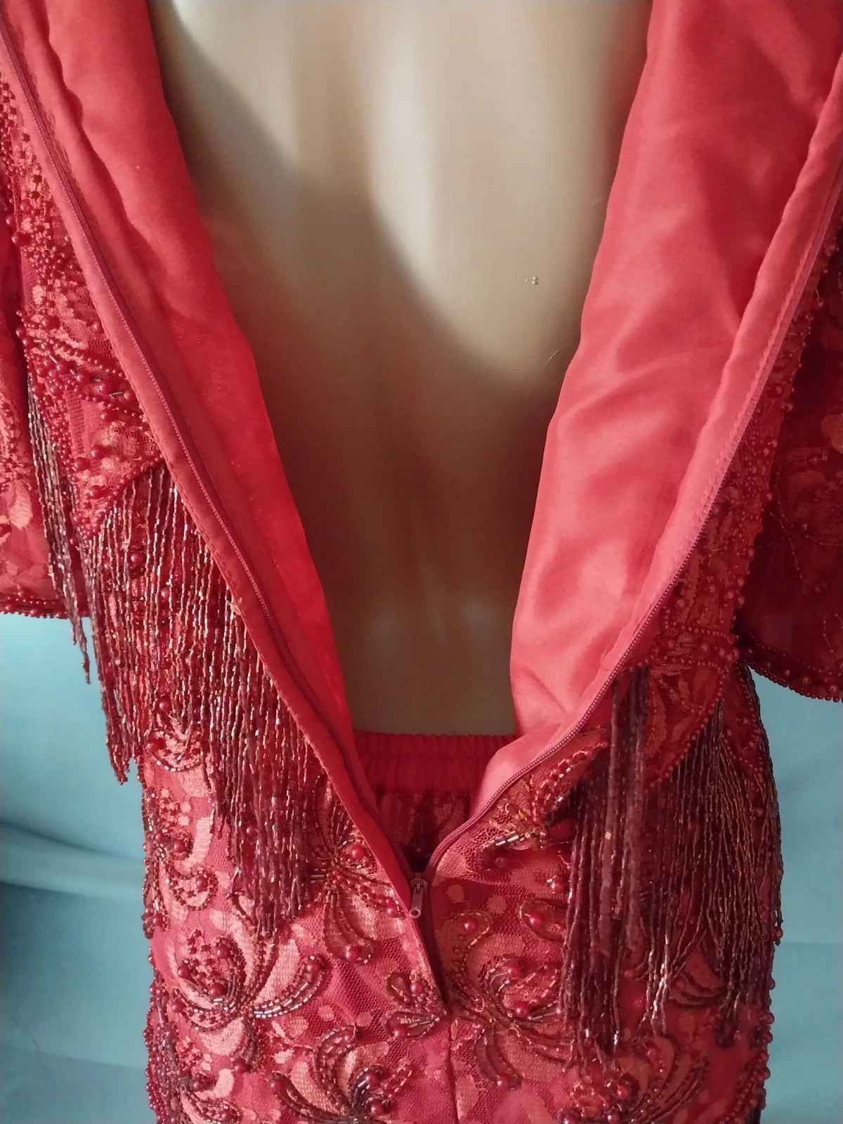 VTG FLAPPER BEADED FRINGE RAGTIME GATSBY 20S STYL RED SKIRT BLOUSE DRESS SET 42