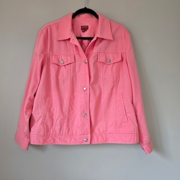 Chaps Pink Denim Trucker Jacket – Preppy Coastal Grandmother Style | Size 1X