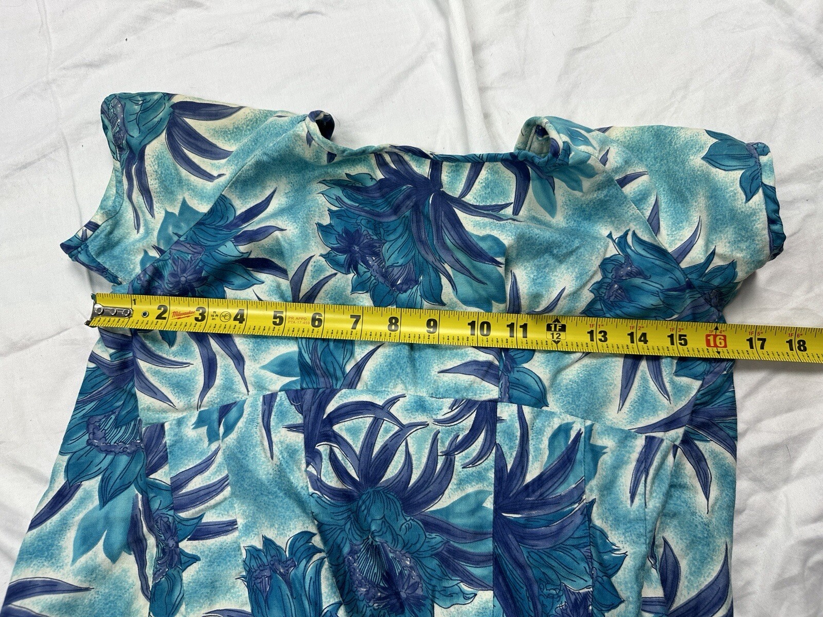 Vtg 60s Hawaiiana Modes Honolulu Blue Aqua Floral Empire Maxi Sundress 32” Bust