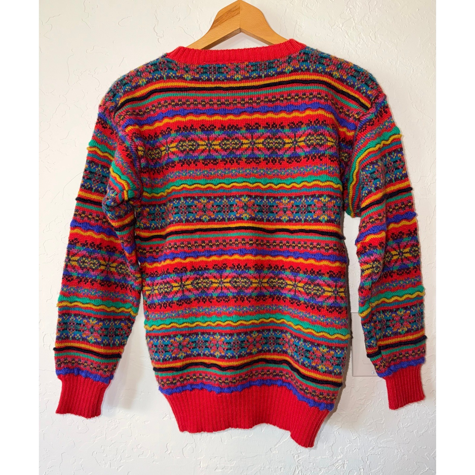 Vtg 80s 90s Paul Harris Coogi Style Bright Geometric Pattern Knit Sweater Small