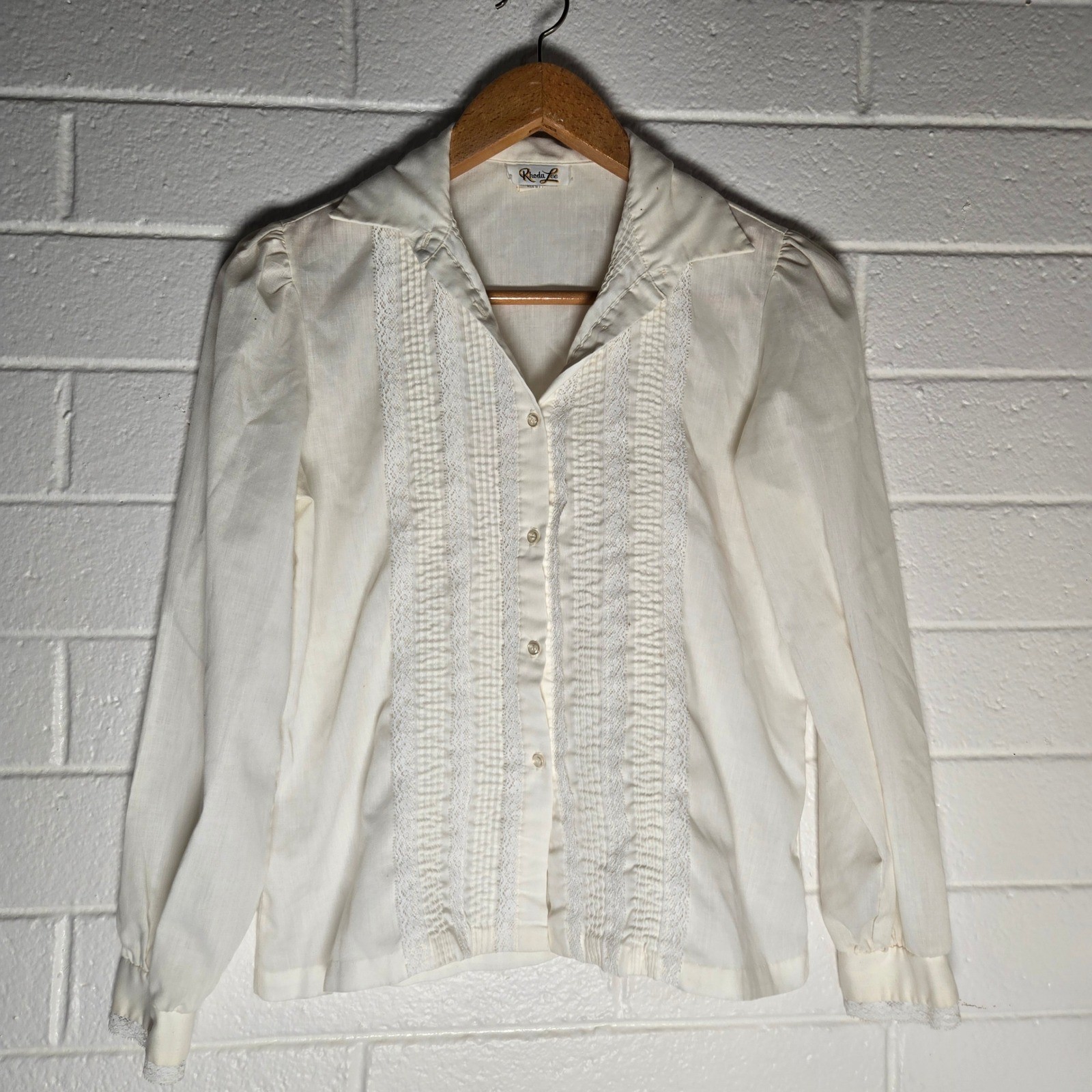 Vtg Rhoda Lee White Lace Pintuck Blouse 10 Pirate Angel Regency Button Granny