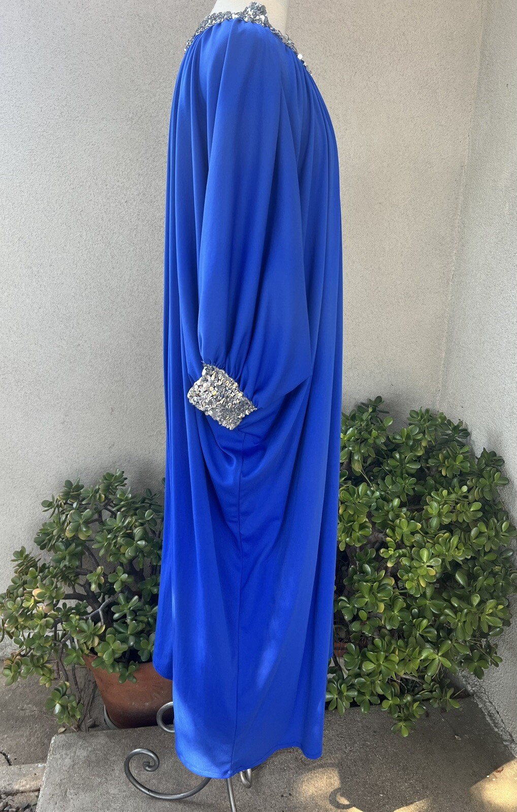 Vtg Evening Kaftan Royal Blue Polyester Sequins Trim OS My Kinda Gal