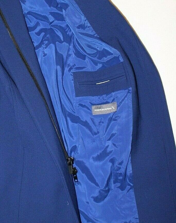 Vintage AA American Airlines Blue Flight Attendant Coat Pockets Heavy Wool Zip 6