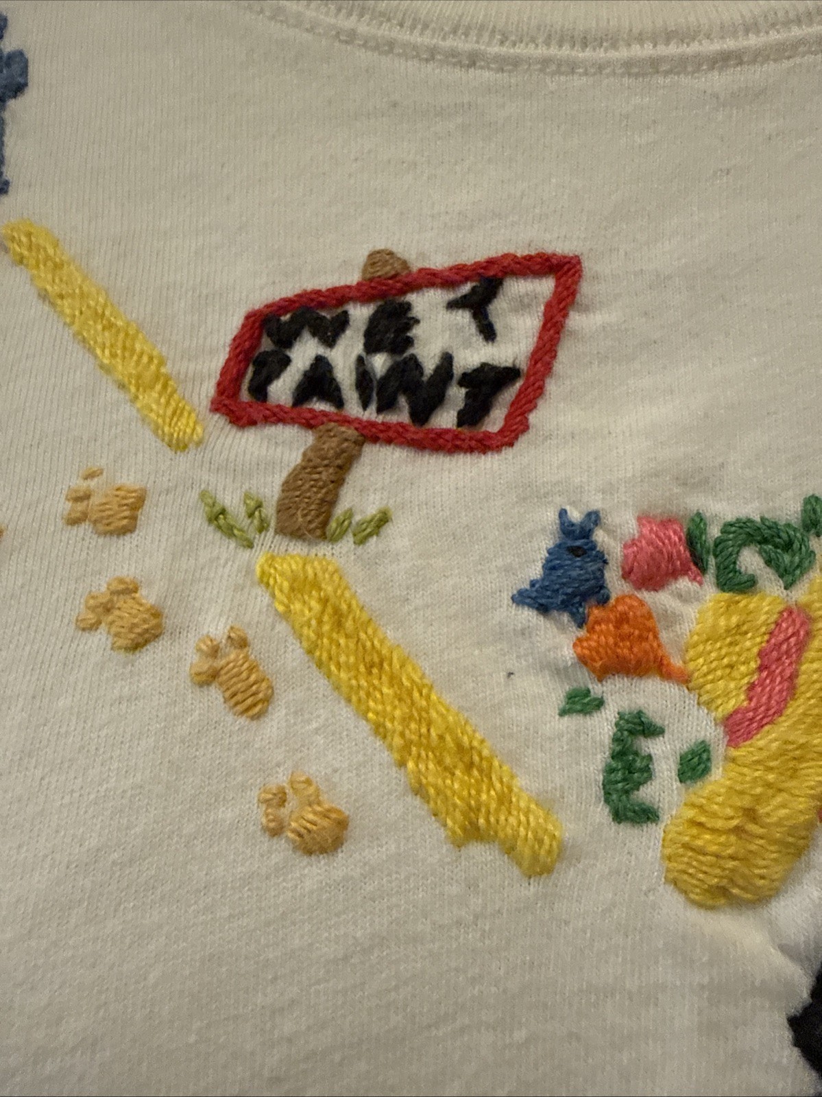 VTG 90s Swan Magic Hand Embroidered Shirt Sz Small Dog Party