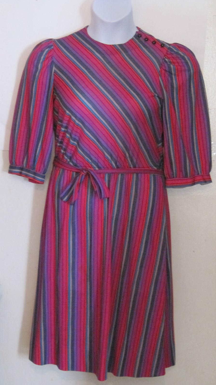 Oops California juniors 9 10 Purple Red Striped Pretty Dress True Vintage j166