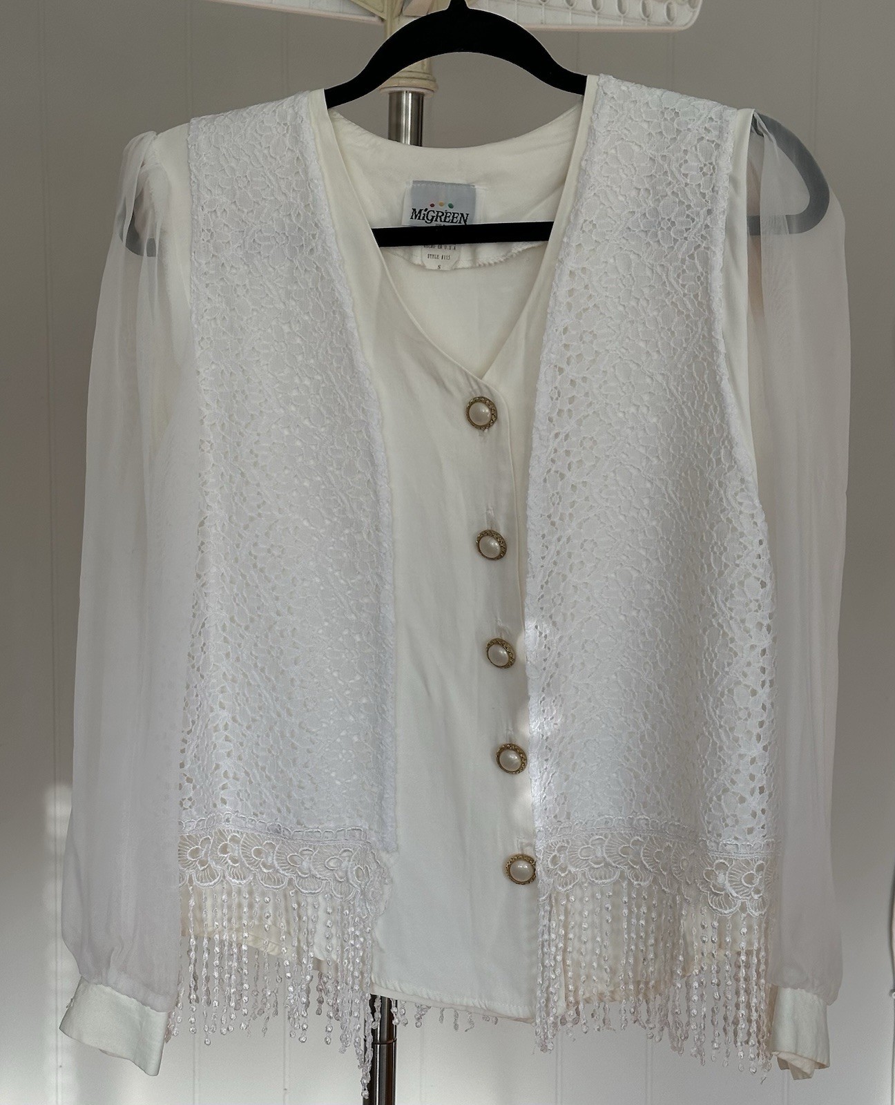 Vintage White Blouse with Lace / Fringe. Bohemian/western inspired