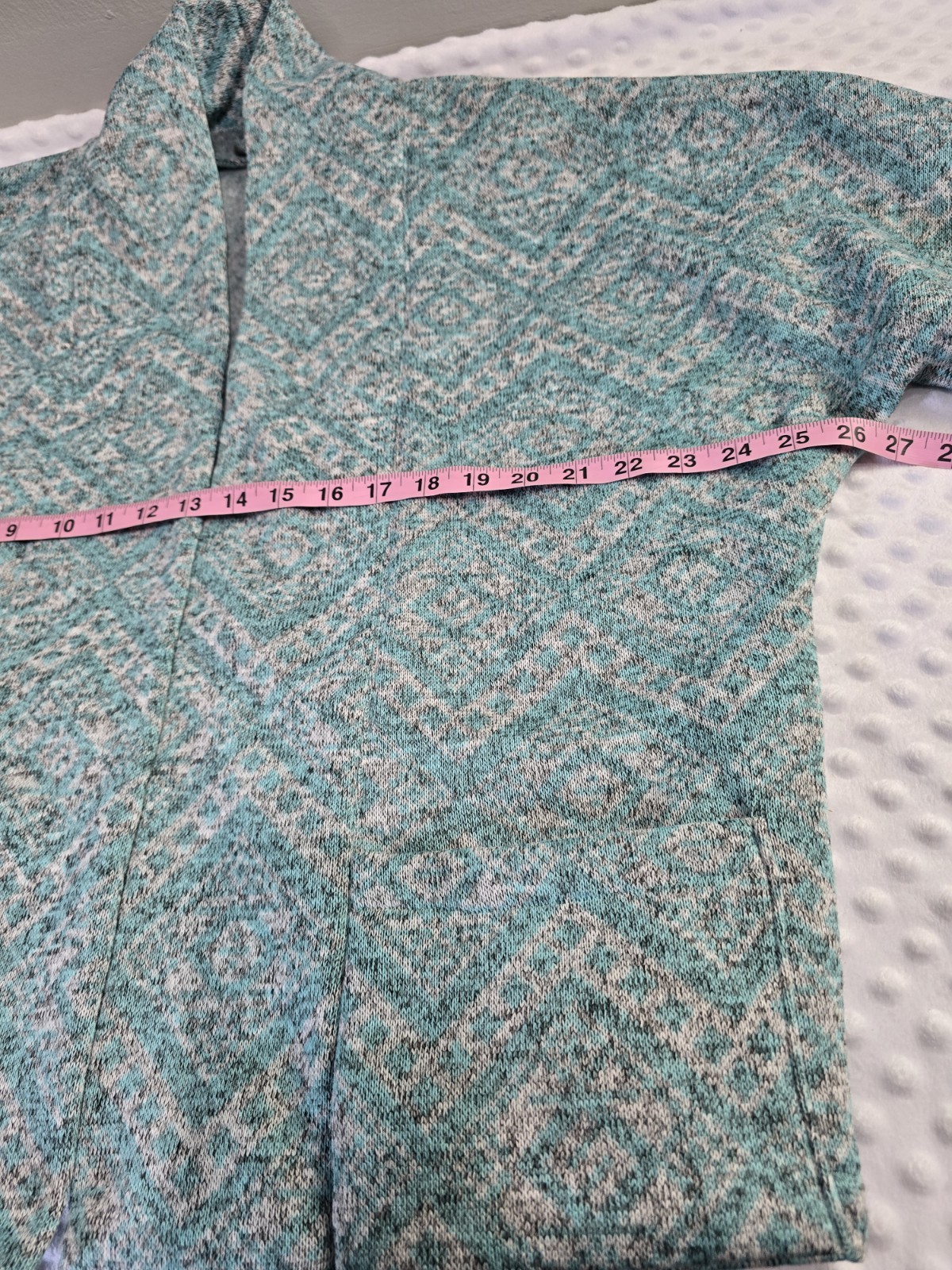 Vintage Handmade Bed Jacket Blazer Cardigan Large XL 3/4 Sleeves Heavy Aqua Gray