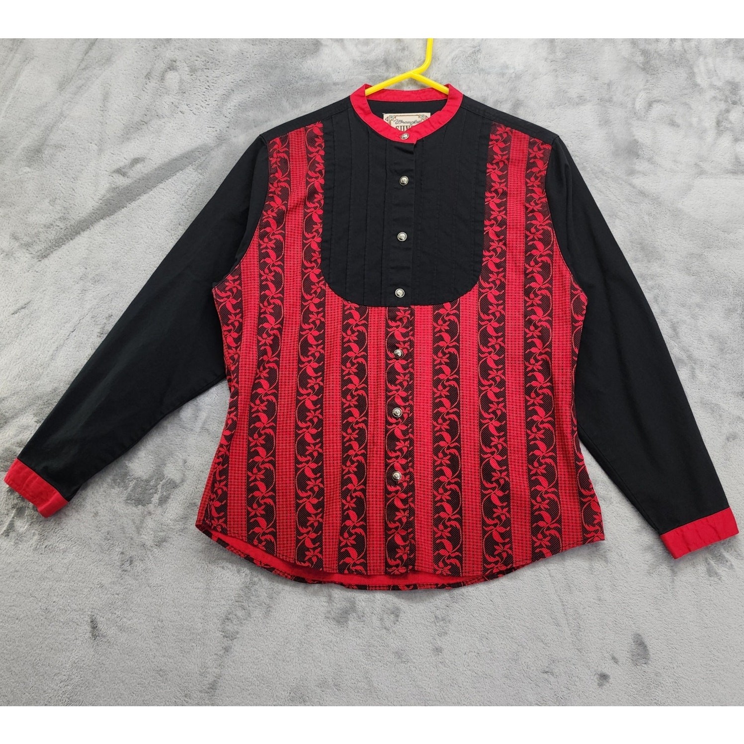 Vintage 80s Wrangler Silver Lake Top Womens M Red Black Long Sleeve Western