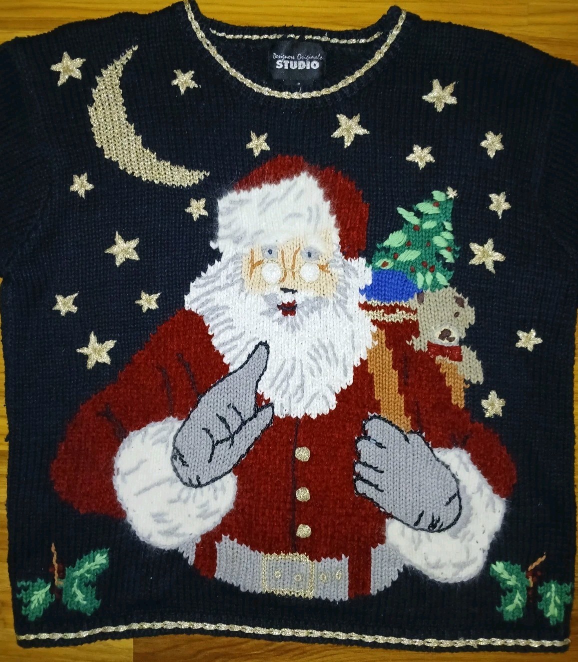 Vintage Design Originals Studio Santa Claus 3D Knit Ugly Christmas Sweater S