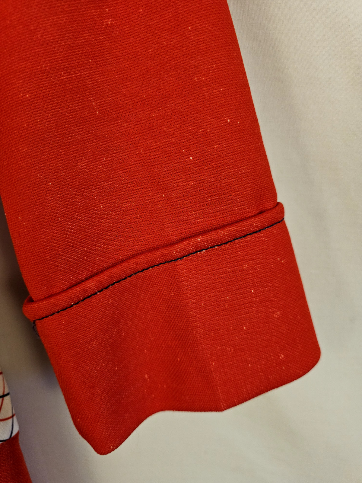 Vintage 1960s Red Polyester Dress With Mandarin Collar Front Circle Pockets 6