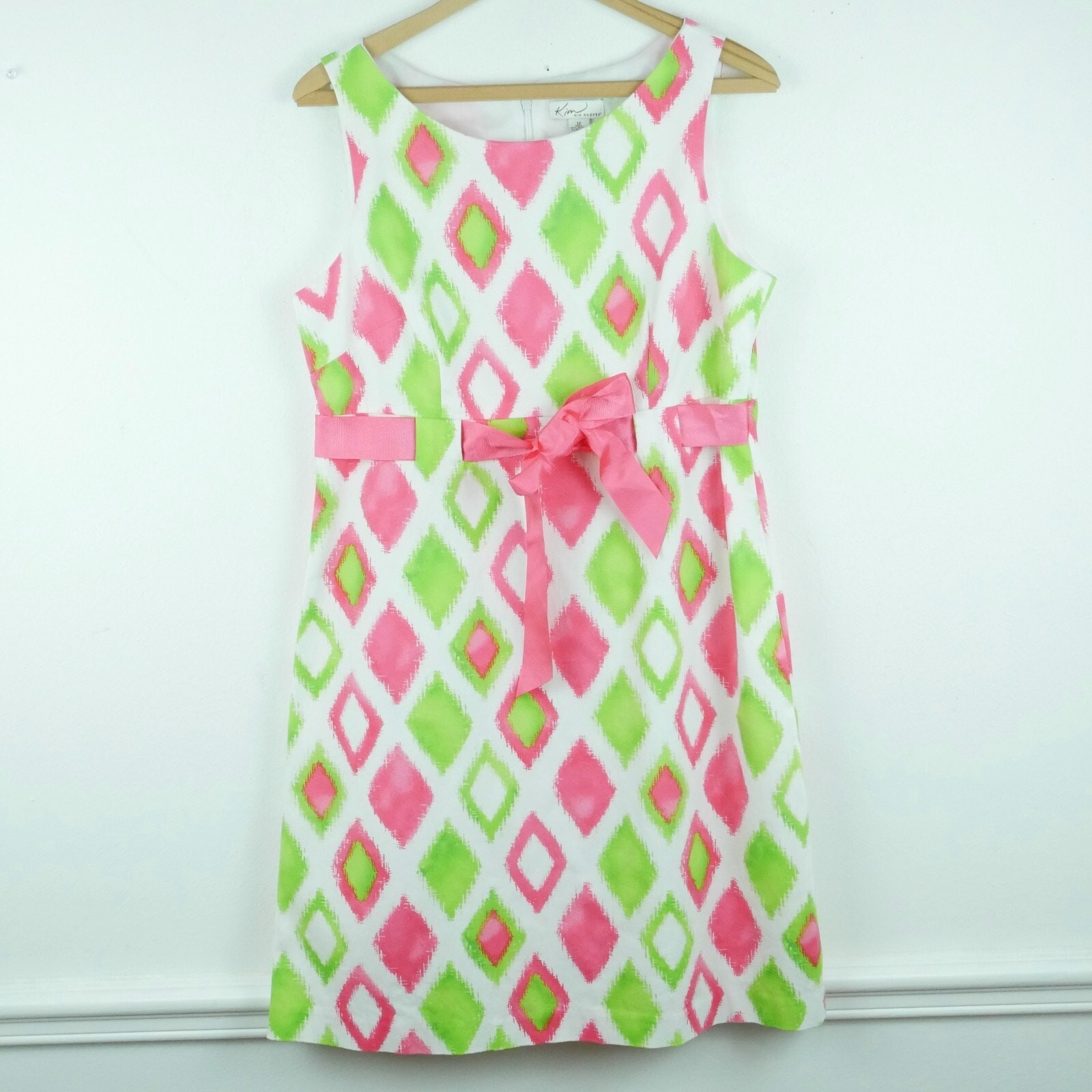 Vintage Size 12 Dress Y2K Preppy Country Club Pink Green Sheath Flirty Bow 90s