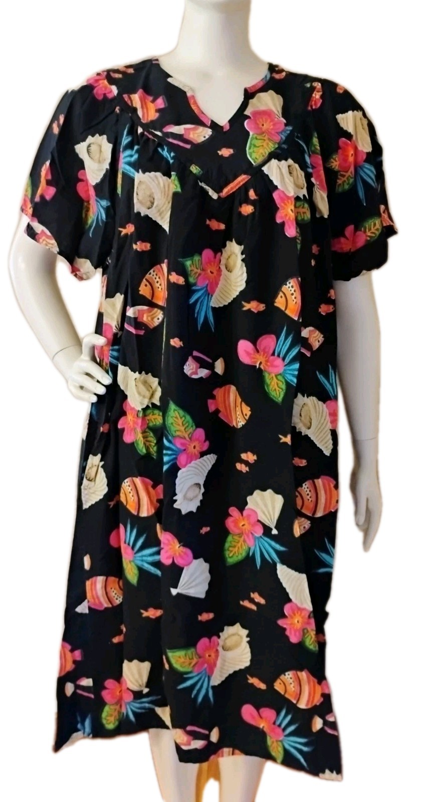 VTG 1980’s „Daffodil” Black with Vibrant Tropical Patterned MuMu or Loungewear