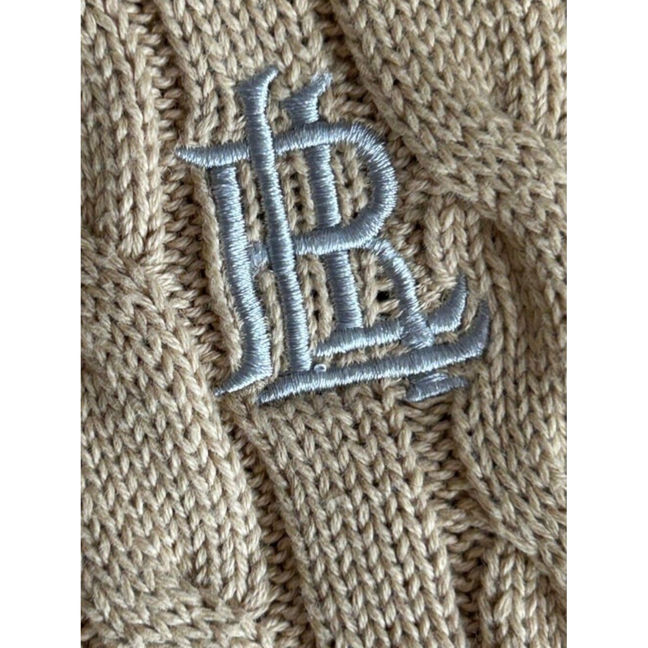 Lauren Ralph Lauren Cable Knit Full Zip Sweater Petite S Tan Camel Mock Neck