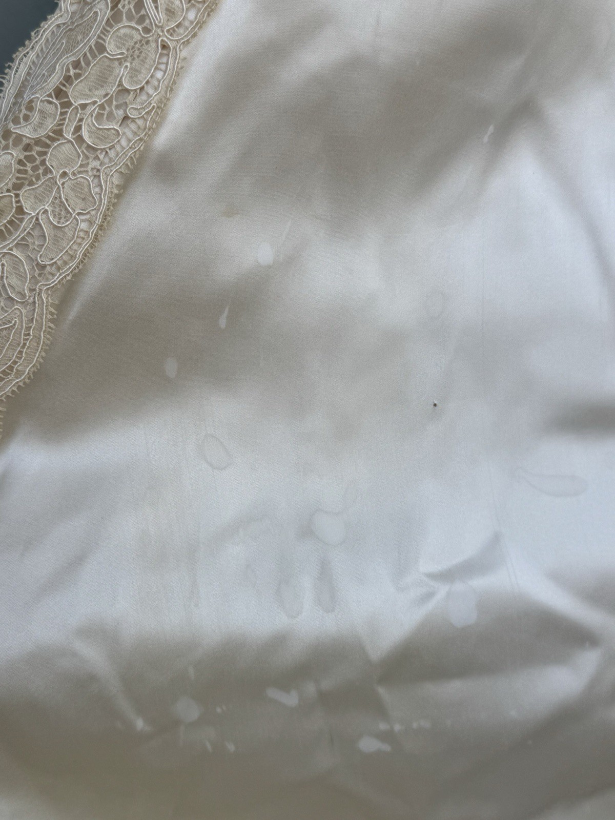 Vtg 40/50’s Satin Wedding Dress Beige Cream Lace Size 2 ? Lace Sequins 22” Waist