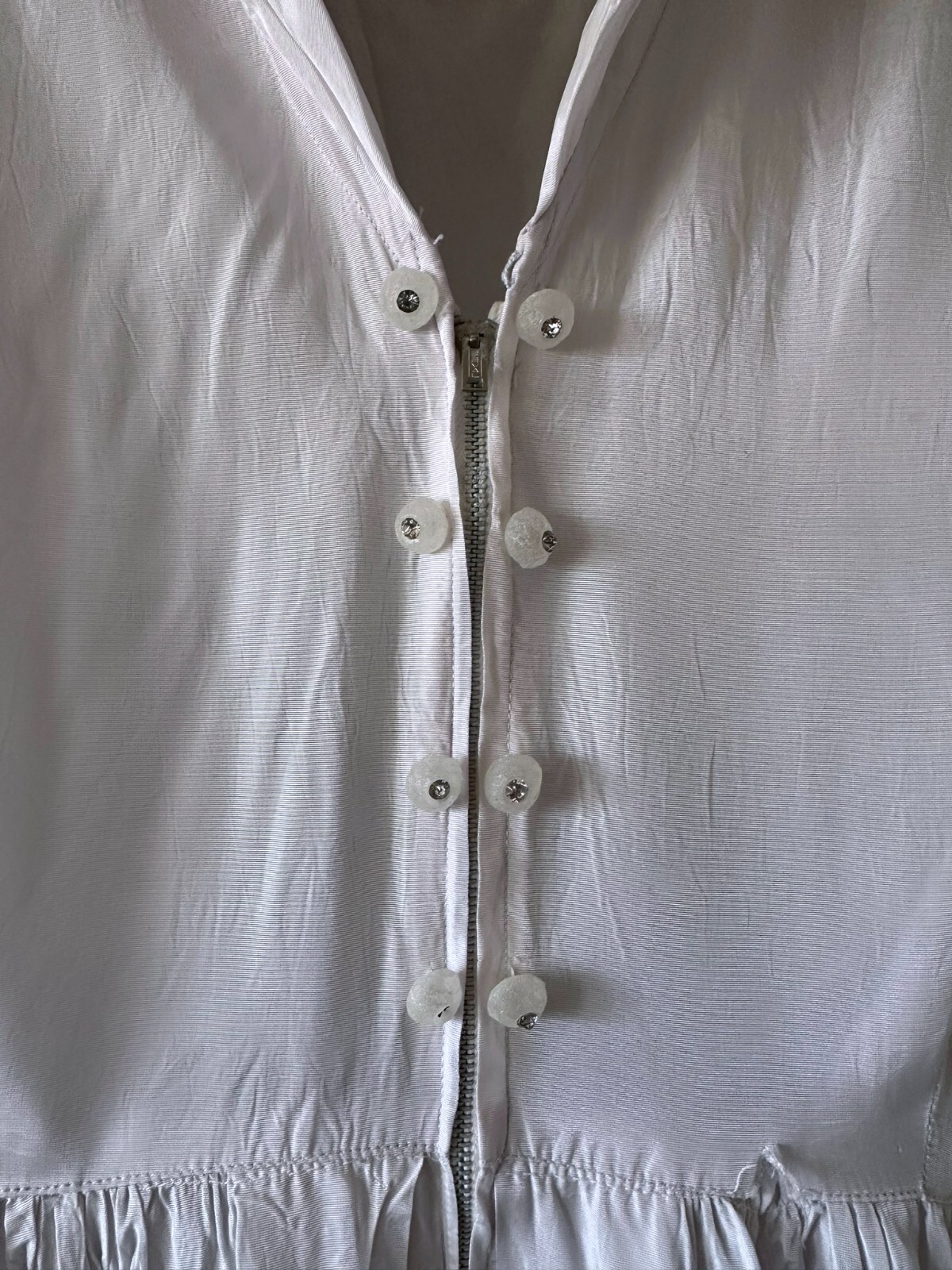 Vtg 40’s 50’s White Acetate Dress Rockabilly Formal Stand Up Collar Zip Long