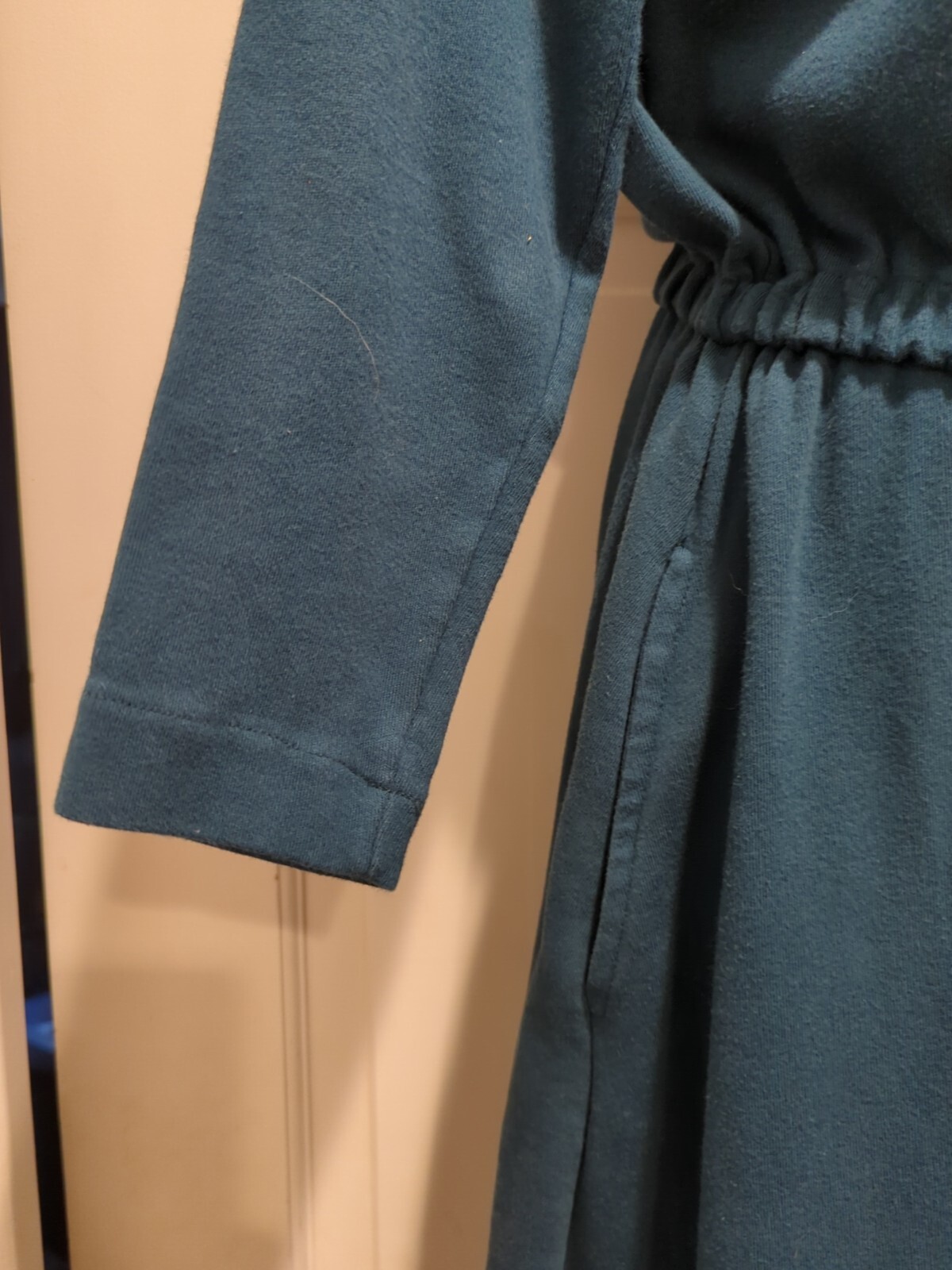 Vtg 90s Eddie Bauer maxi dress S turtleneck Cotton Jersey Knit Teal Fit & Flare