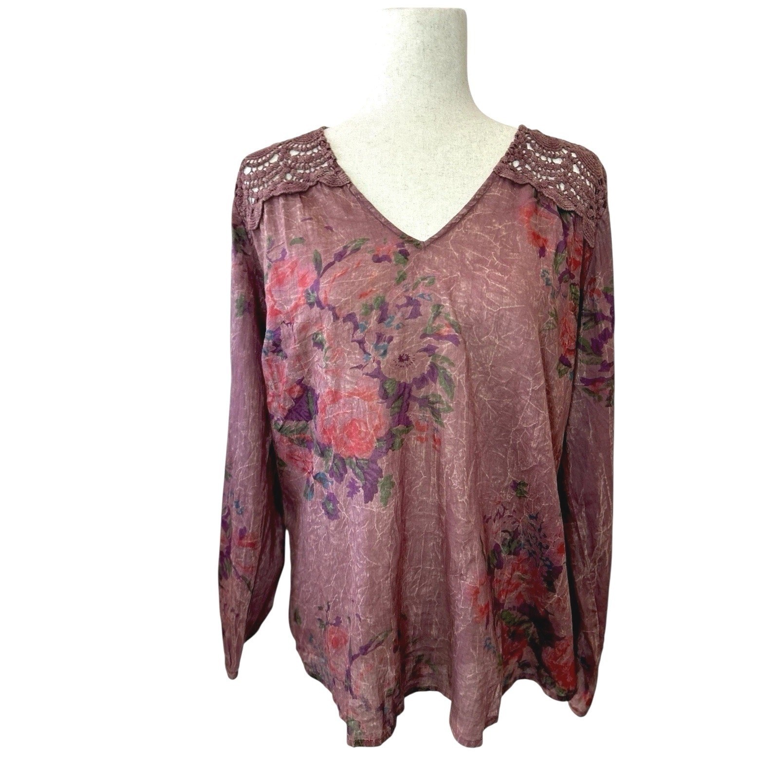 NWT Vintage Goa Burgundy Floral Cotton Top Size M Boho Fairy Fall Whimsigoth