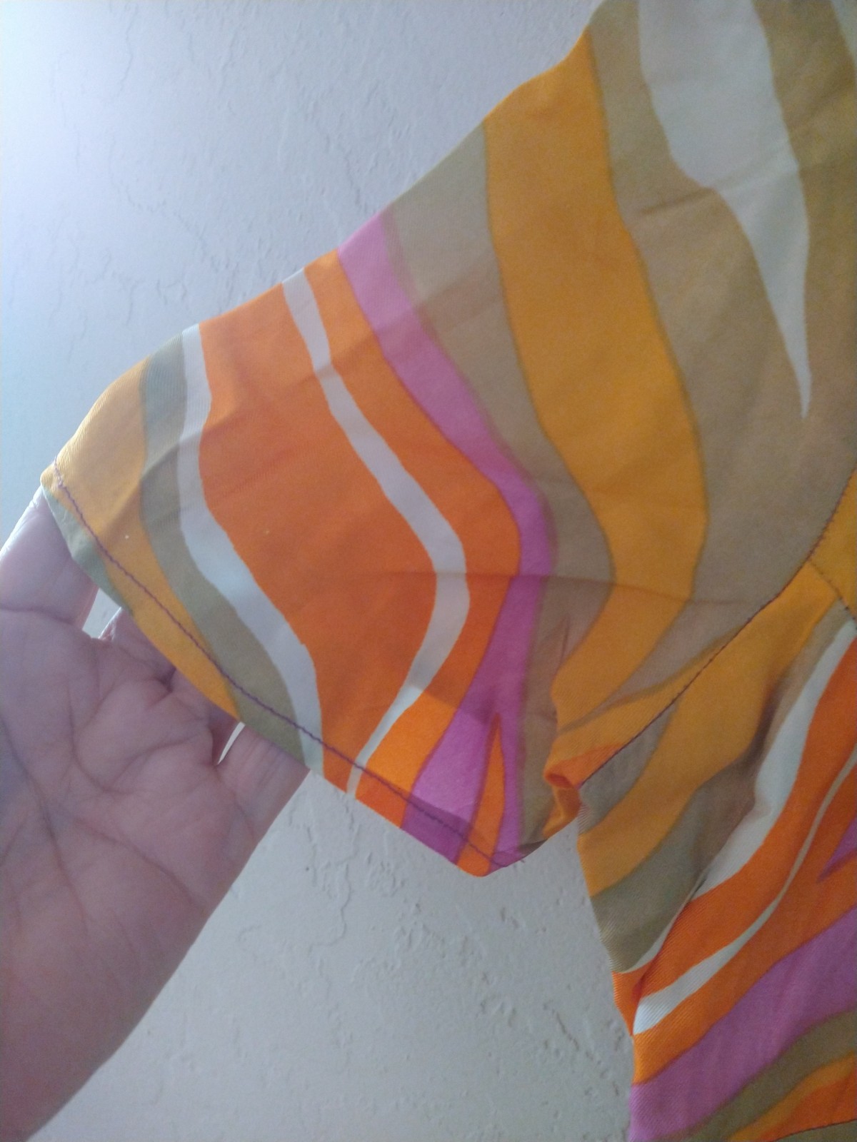 Vtg Handmade 70’s Psychedelic Bow Front Zip Blouse Hippie Disco Art Pinholes Run