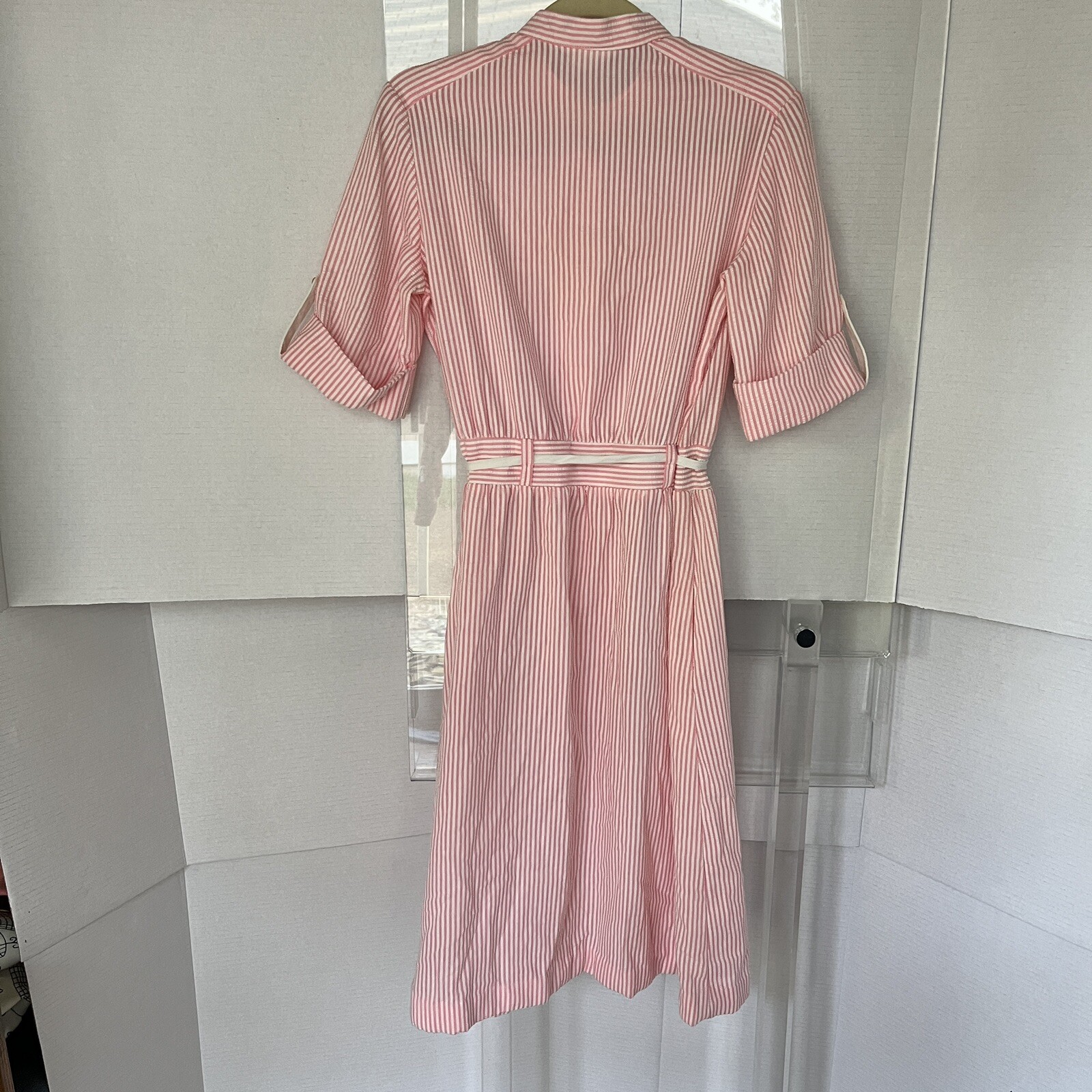 vintage Kenny Classics Shirt Dress pink Belted Fit Flare Button Up Womens sz 12