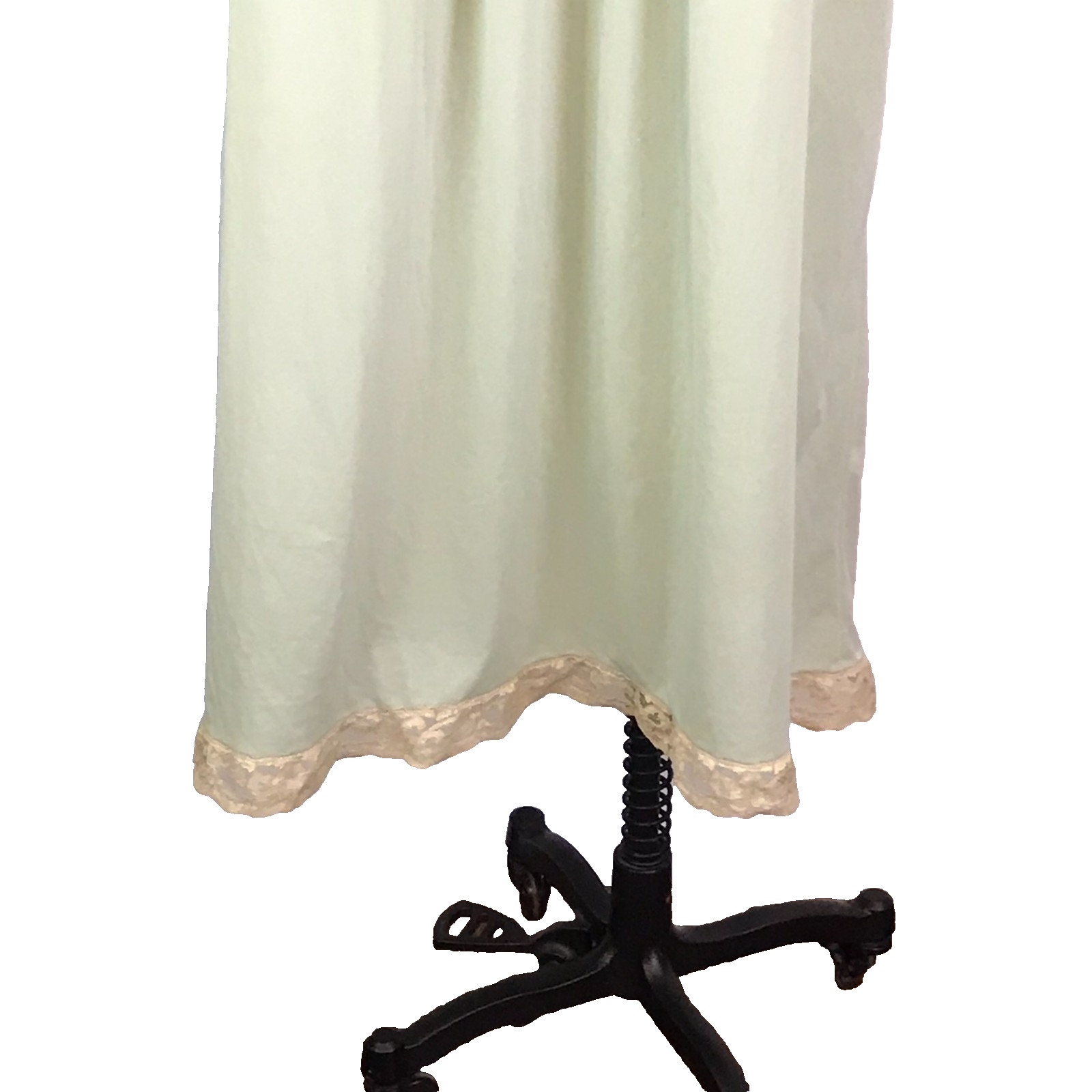 Cira Vintage Light Green Cream Lace Long Nightgown, Short Sleeves V-Neck 38 Bust