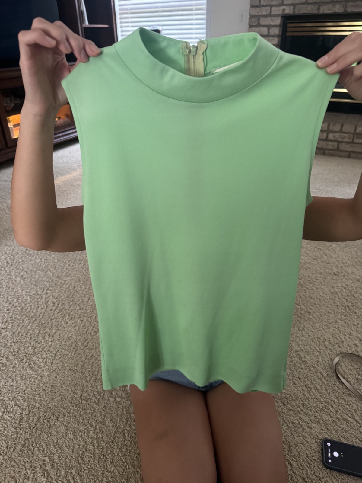 Vintage 1960’s-70’s Judy Bond Sea Foam Green Sleeveless Mock …Free Shipping